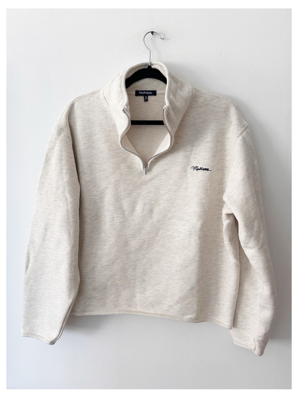Madhappy quarter zip sweatshirt oatmeal color classic cut with logo size m